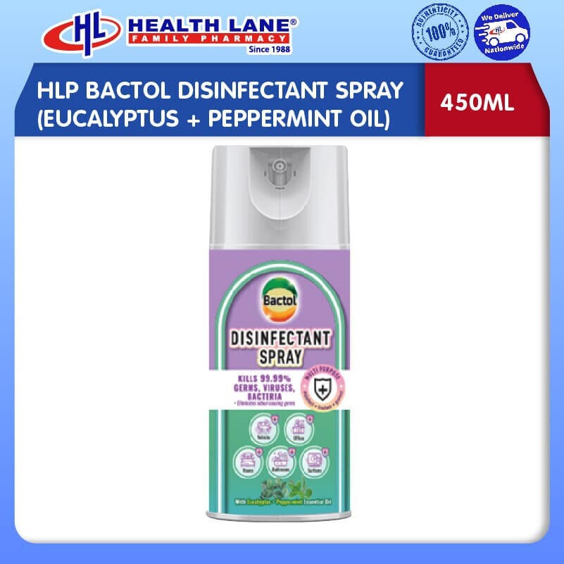 HLP BACTOL AIR FRESH DISINFECTANT SPRAY- EUCALYPTUS+PEPPERMINT OIL (450ML)